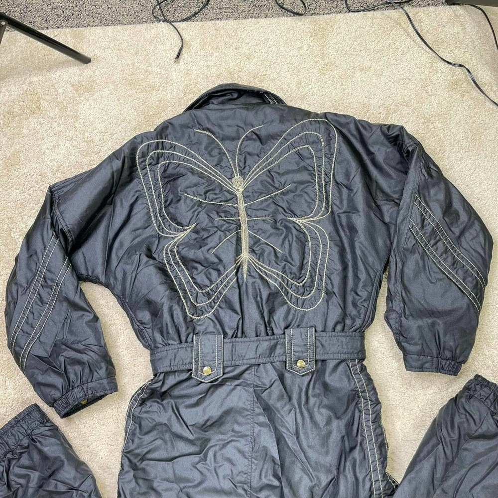 Vintage Skea  Brand Navy Blue Ski suit  with butterfly embroidery on back